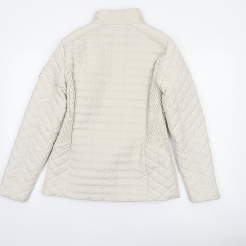 Paco Women Beige Quilted Full Zip Mid-Length Jacket Size 10
