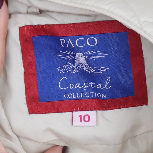 Paco Women Beige Quilted Full Zip Mid-Length Jacket Size 10