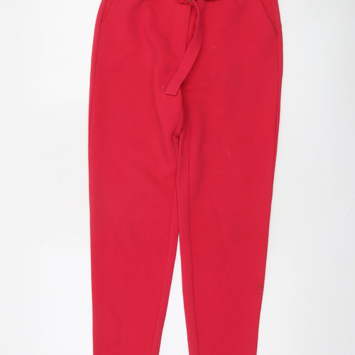 Vila Women Red Belted Tapered Trousers Size 6