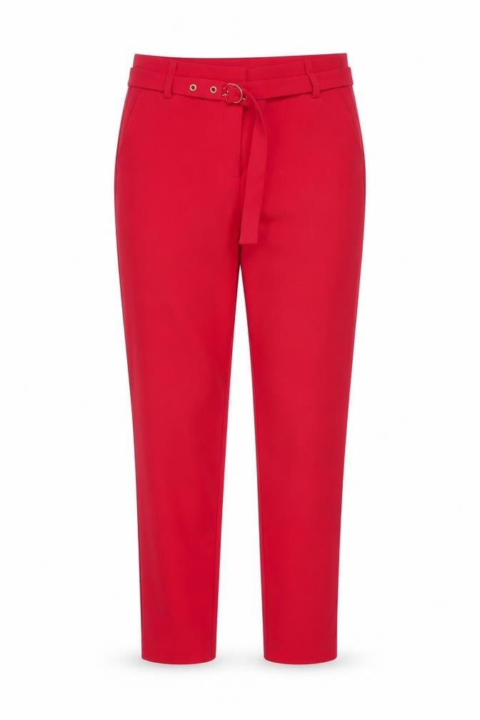 Front view of VILA Women Red Belted Tapered Trousers, size 6