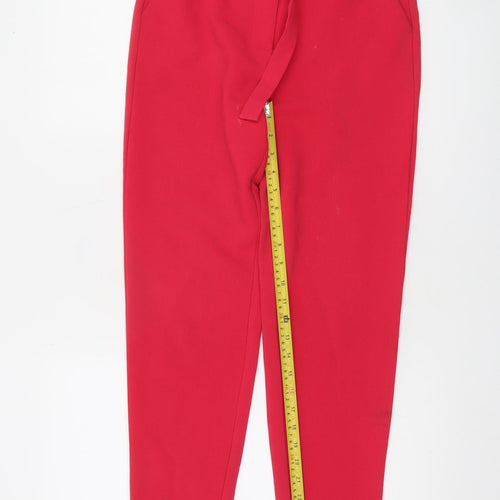 Vila Women Red Belted Tapered Trousers Size 6