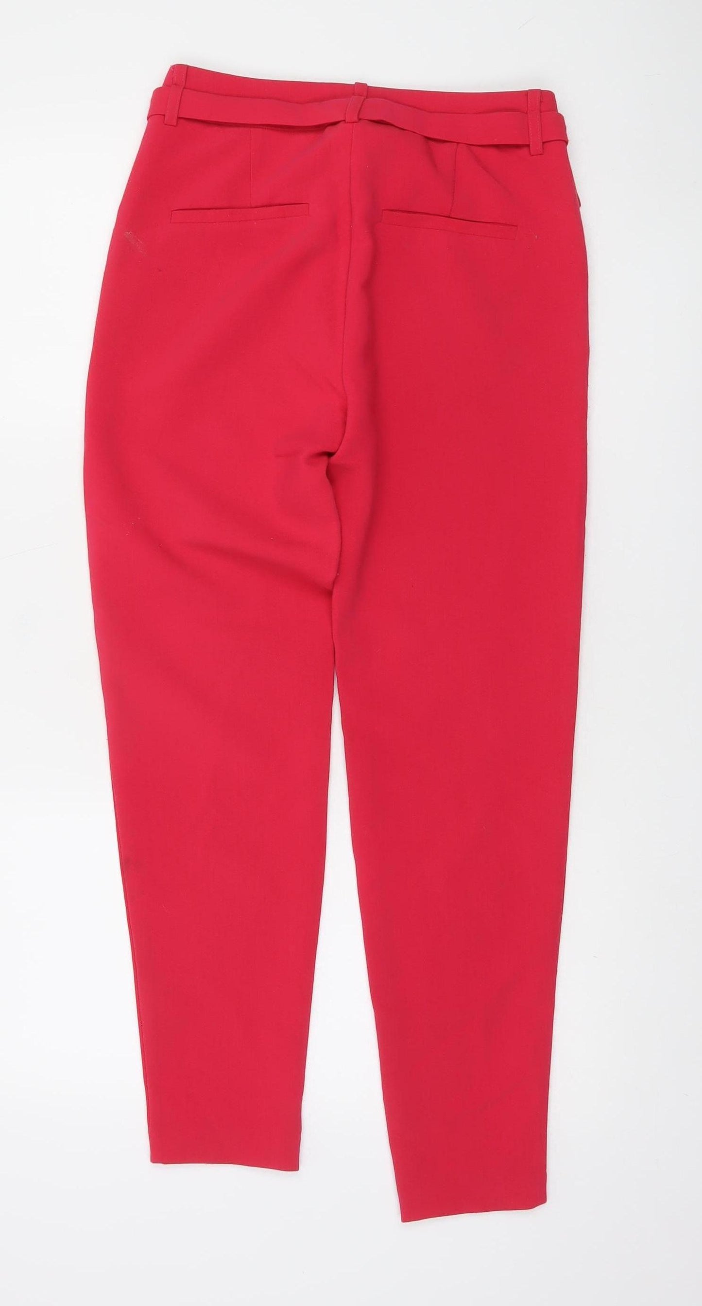 Vila Women Red Belted Tapered Trousers Size 6