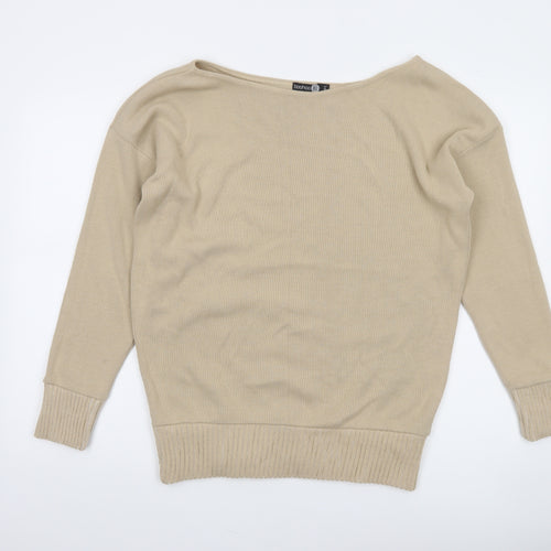 Boohoo Women’s Beige Tall Boat Neck Knit Pullover Jumper M/L