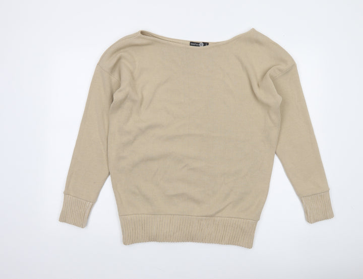 Boohoo Women’s Beige Tall Boat Neck Knit Pullover Jumper M/L