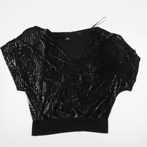 Wallis Womens Black Velvet Geometric Blouse Size S
