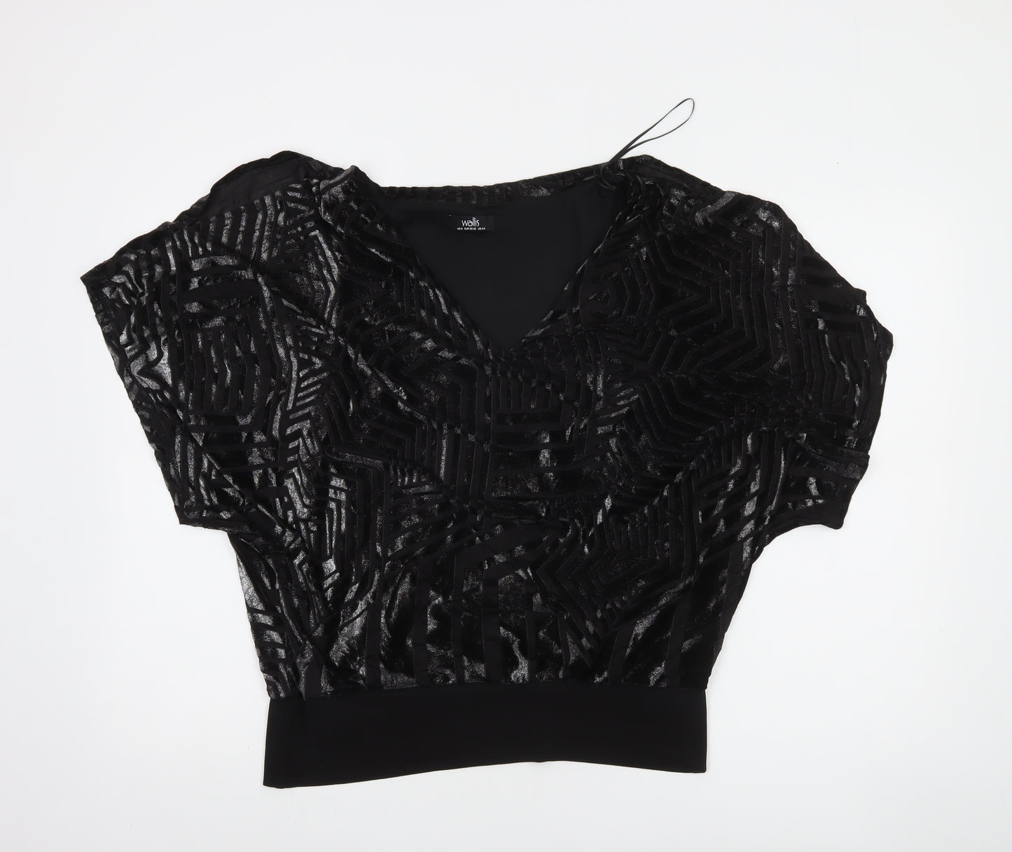Wallis Womens Black Velvet Geometric Blouse Size S