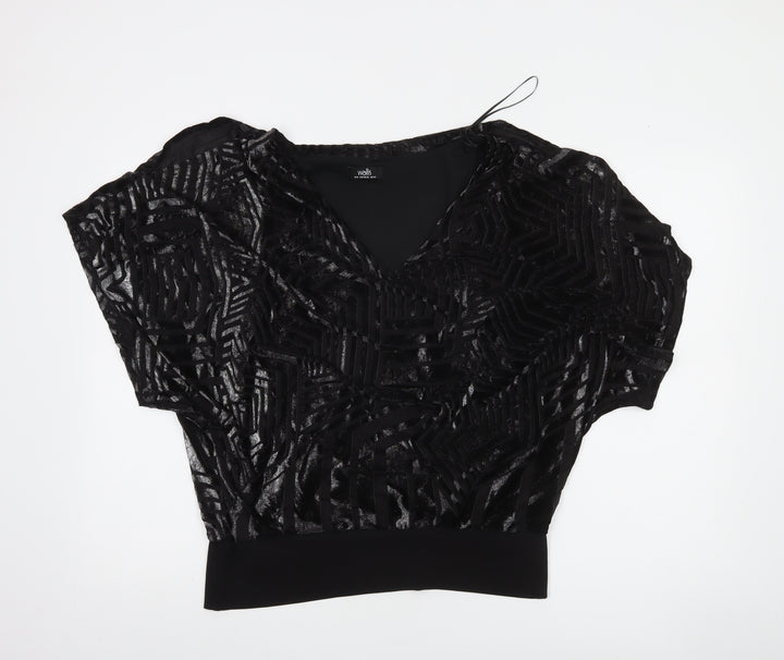 Wallis Womens Black Velvet Geometric Blouse Size S