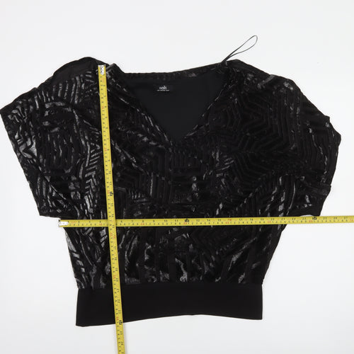 Wallis Womens Black Velvet Geometric Blouse Size S