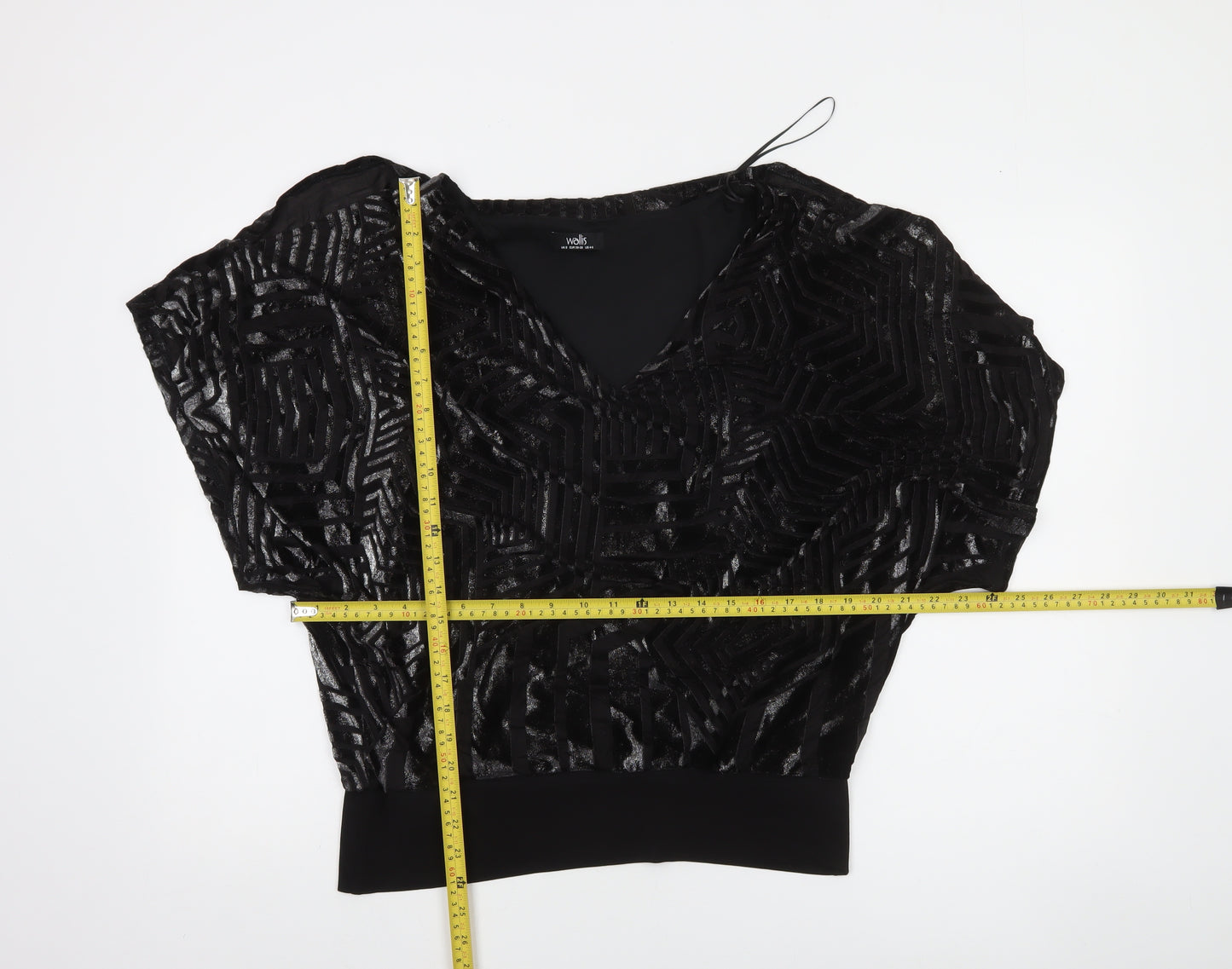 Wallis Womens Black Velvet Geometric Blouse Size S