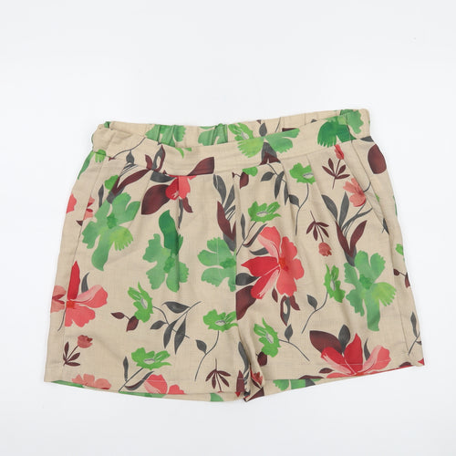 OQQA Women's Beige Floral Cotton Blend Pleated Chino Shorts XL
