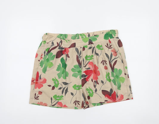 OQQA Women's Beige Floral Cotton Blend Pleated Chino Shorts XL