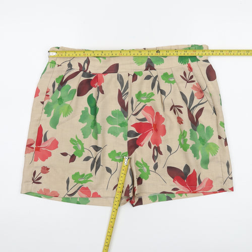 OQQA Women's Beige Floral Cotton Blend Pleated Chino Shorts XL