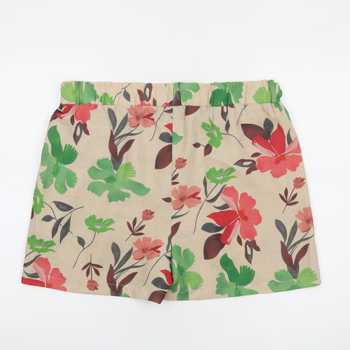 OQQA Women's Beige Floral Cotton Blend Pleated Chino Shorts XL