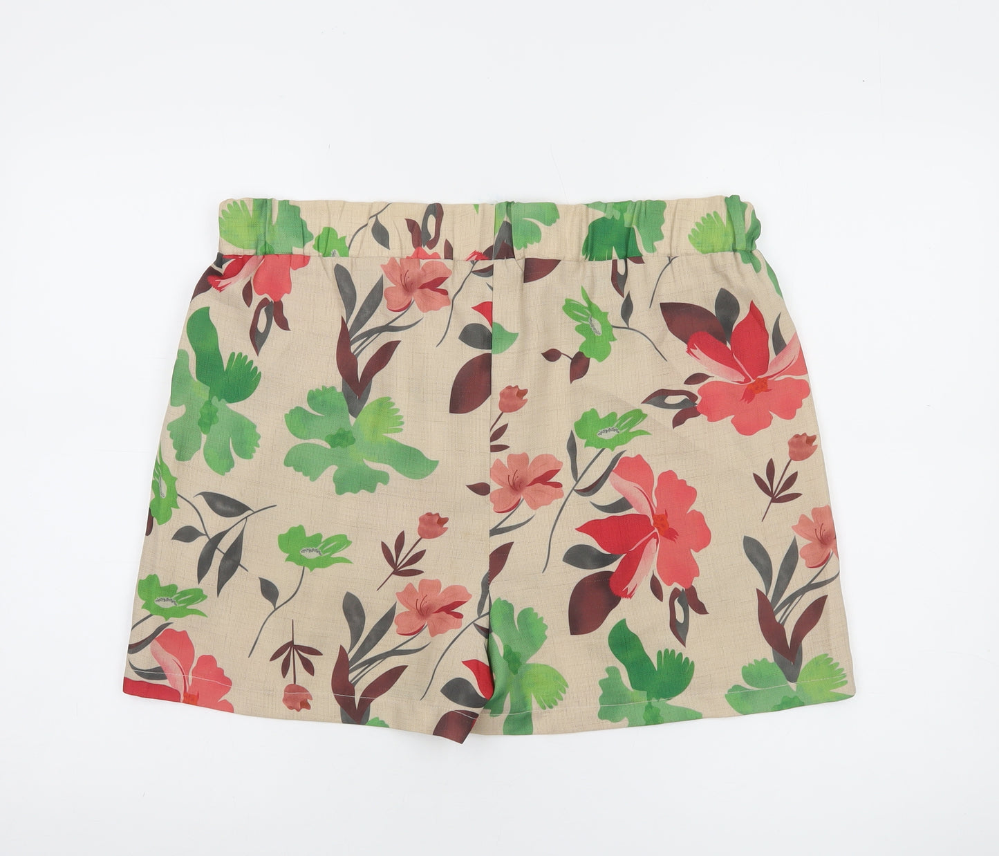 OQQA Women's Beige Floral Cotton Blend Pleated Chino Shorts XL