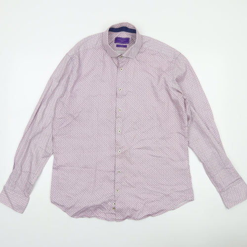 Marco Capelli Men's Pink Geometric Cotton Long Sleeve Formal Shirt L