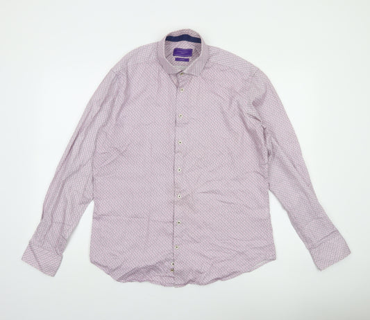 Marco Capelli Men's Pink Geometric Cotton Long Sleeve Formal Shirt L