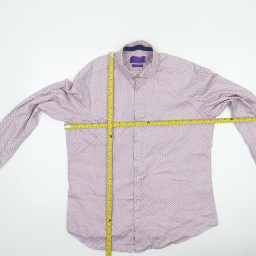 Marco Capelli Men's Pink Geometric Cotton Long Sleeve Formal Shirt L