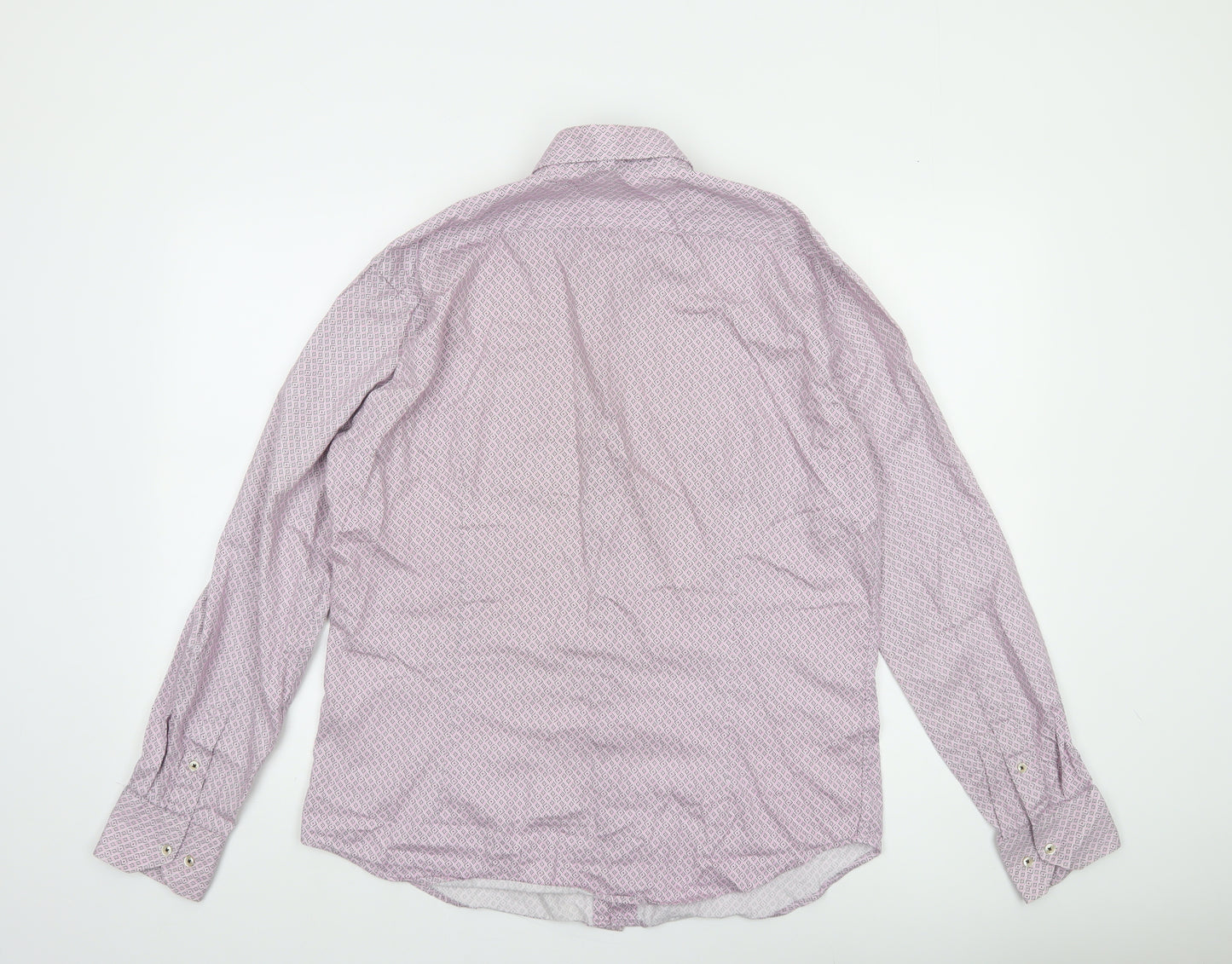 Marco Capelli Men's Pink Geometric Cotton Long Sleeve Formal Shirt L