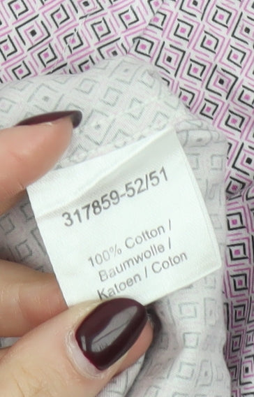 Marco Capelli Men's Pink Geometric Cotton Long Sleeve Formal Shirt L