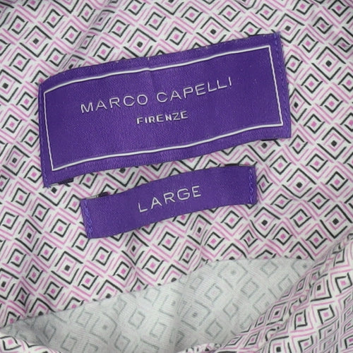 Marco Capelli Men's Pink Geometric Cotton Long Sleeve Formal Shirt L