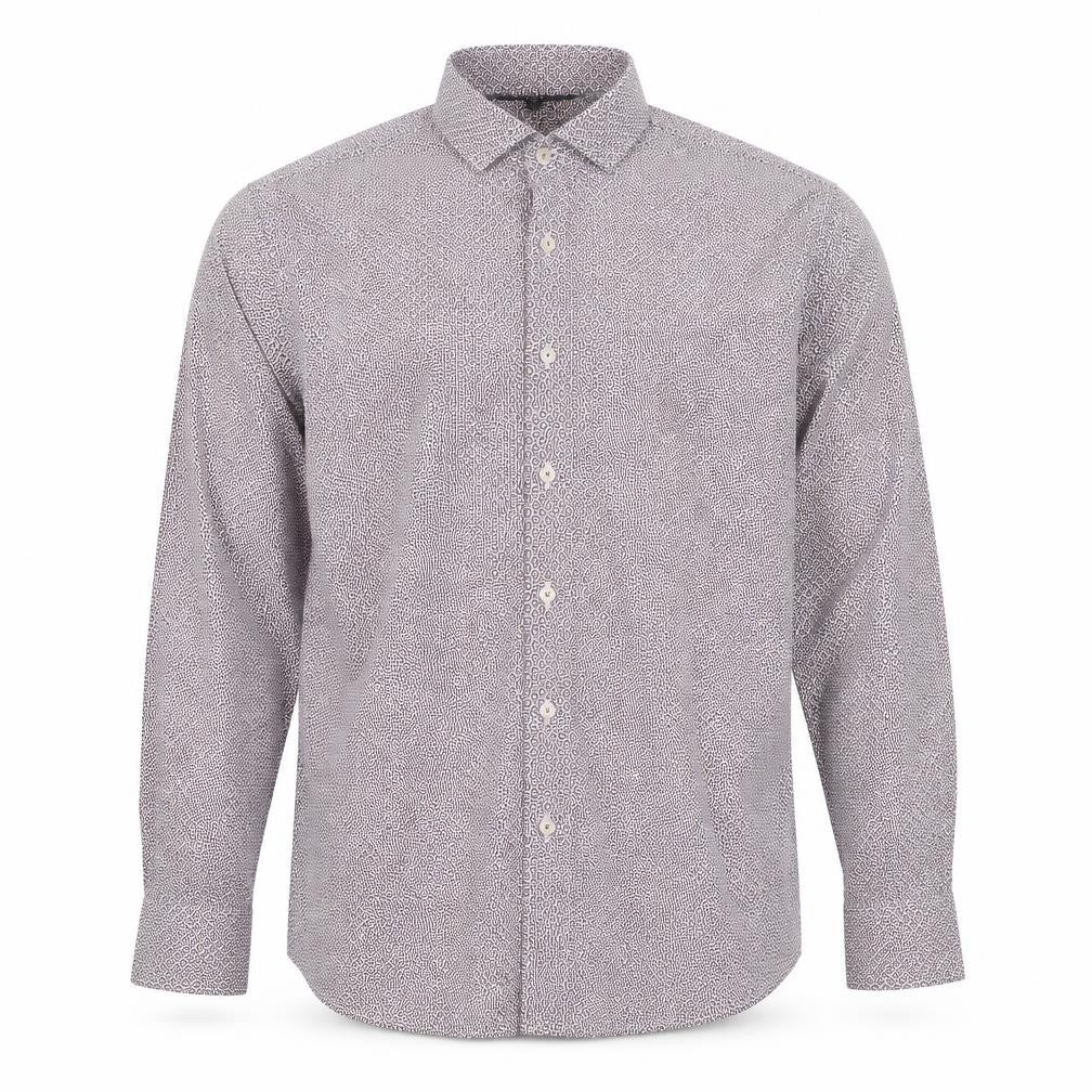 Front view of Eterna men’s slim fit long sleeve patterned button-up shirt 16.5 42 blue red