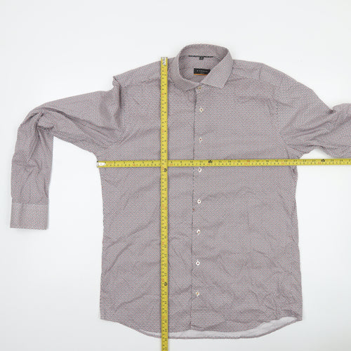 Eterna Mens Slim Fit Long Sleeve Patterned Button-Up Shirt 16.5 42 Blue Red