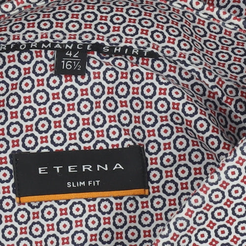 Eterna Mens Slim Fit Long Sleeve Patterned Button-Up Shirt 16.5 42 Blue Red