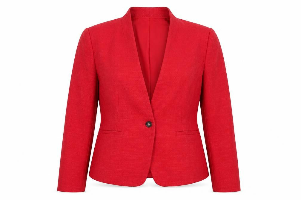 Front view of LOFT Women's Red Single-Breasted One-Button Blazer, size 2