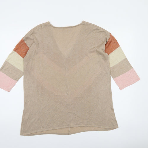Naoise Women’s Beige V-Neck Striped Pullover Jumper Size L