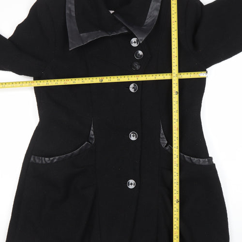 Vila Women’s Black Wool Blend Mid-Length Coat XL Button Classic Style