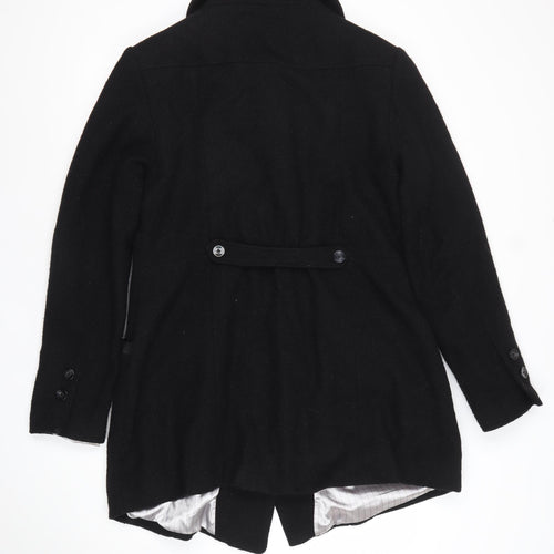 Vila Women’s Black Wool Blend Mid-Length Coat XL Button Classic Style