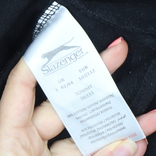 Slazenger Men's Black L Full Zip Hoodie with Logo & Pockets