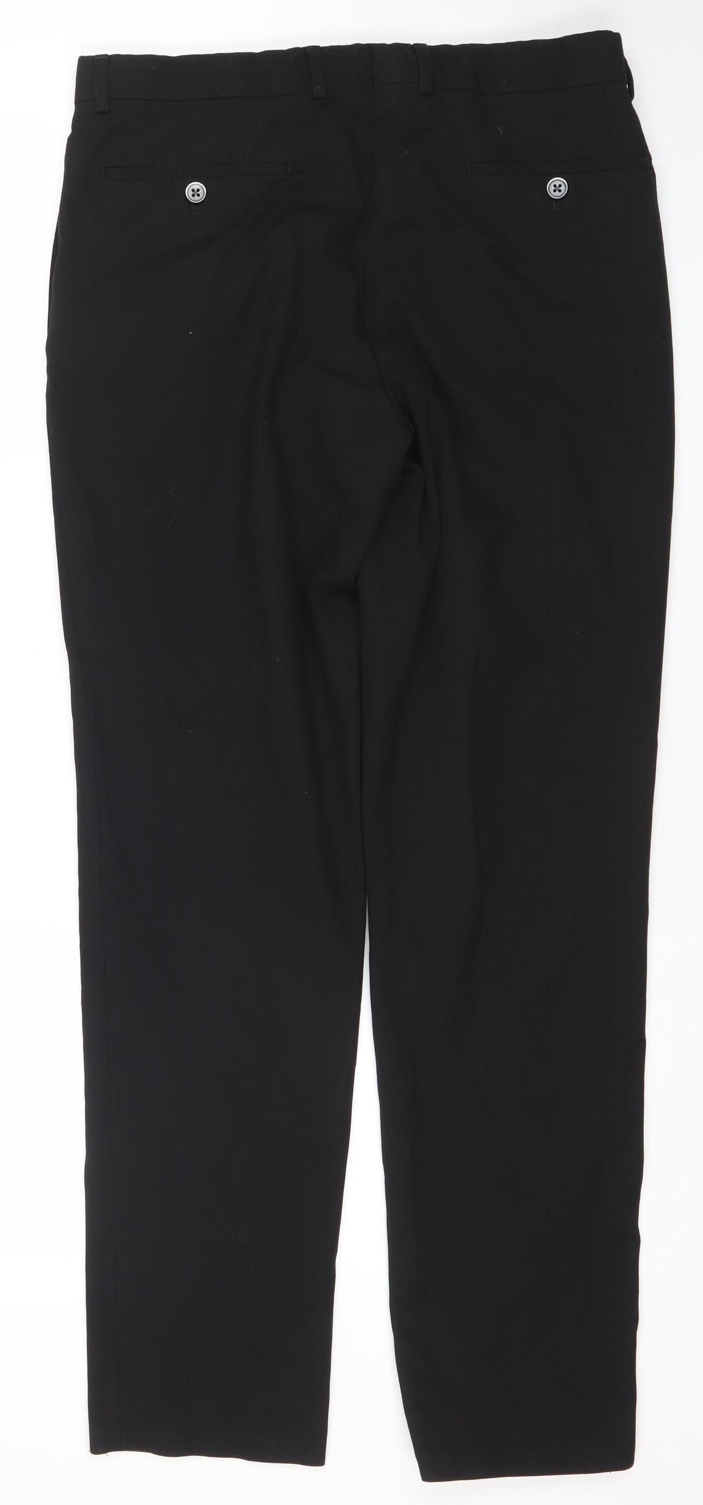 Remus Uomo Men's Black 32R Slim Fit Stretch Dress Trousers