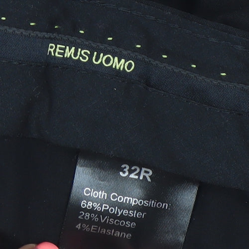 Remus Uomo Men's Black 32R Slim Fit Stretch Dress Trousers