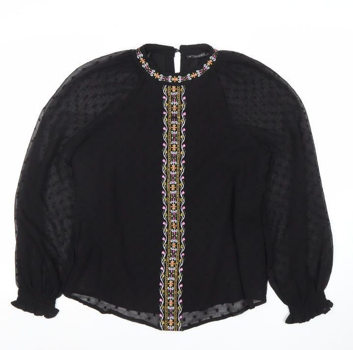 Dunnes Womens Black Embroidered Chiffon Bohemian Blouse M