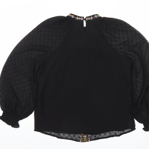 Dunnes Womens Black Embroidered Chiffon Bohemian Blouse M