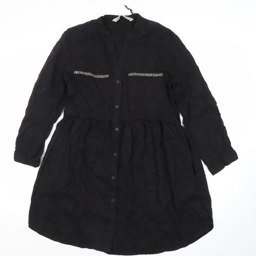 Zara Women Black Lyocell Long Sleeve Shirt Dress XS