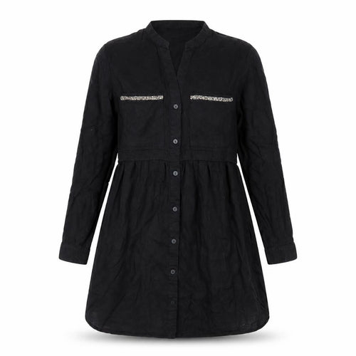 Zara Women Black Lyocell Long Sleeve Shirt Dress XS