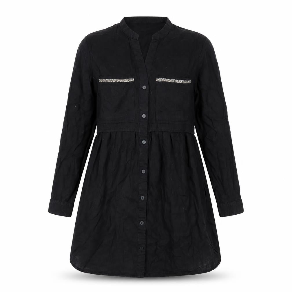 Zara Women Black Lyocell Long Sleeve Shirt Dress XS