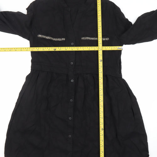 Zara Women Black Lyocell Long Sleeve Shirt Dress XS