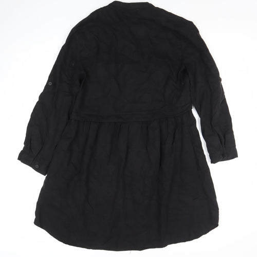 Zara Women Black Lyocell Long Sleeve Shirt Dress XS