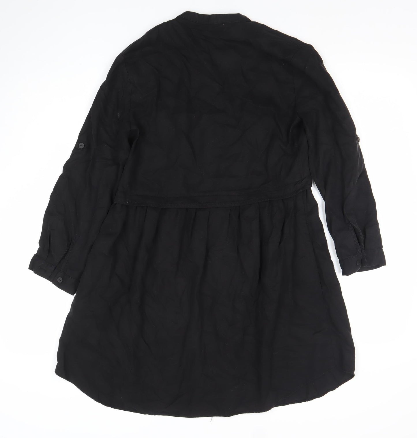 Zara Women Black Lyocell Long Sleeve Shirt Dress XS