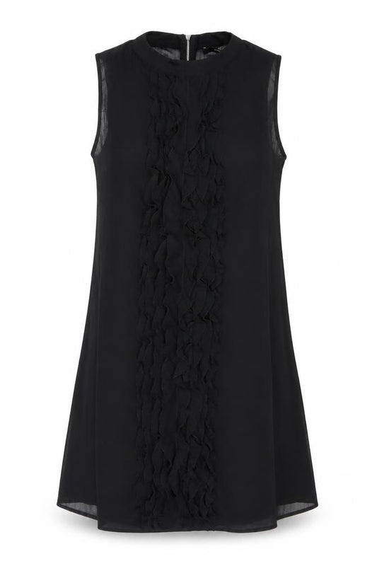 Front view of Vero Moda Women's Black Sleeveless Ruffle Shift Dress, size M