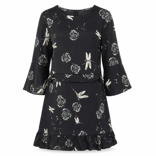 Zara Women Black Floral Ruffle Shift Dress Size 12