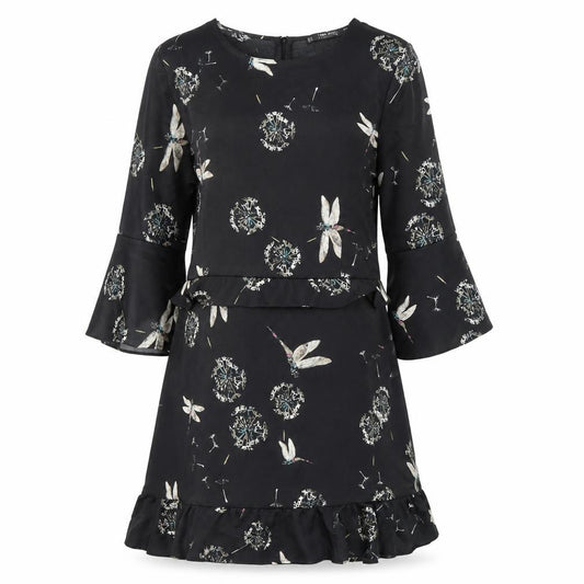 Front view of Zara Women Black Floral Ruffle Shift Dress, size 12