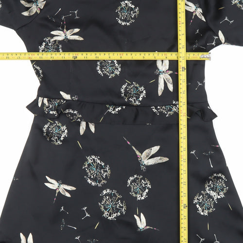 Zara Women Black Floral Ruffle Shift Dress Size 12