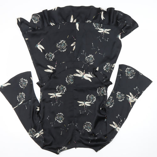 Zara Women Black Floral Ruffle Shift Dress Size 12