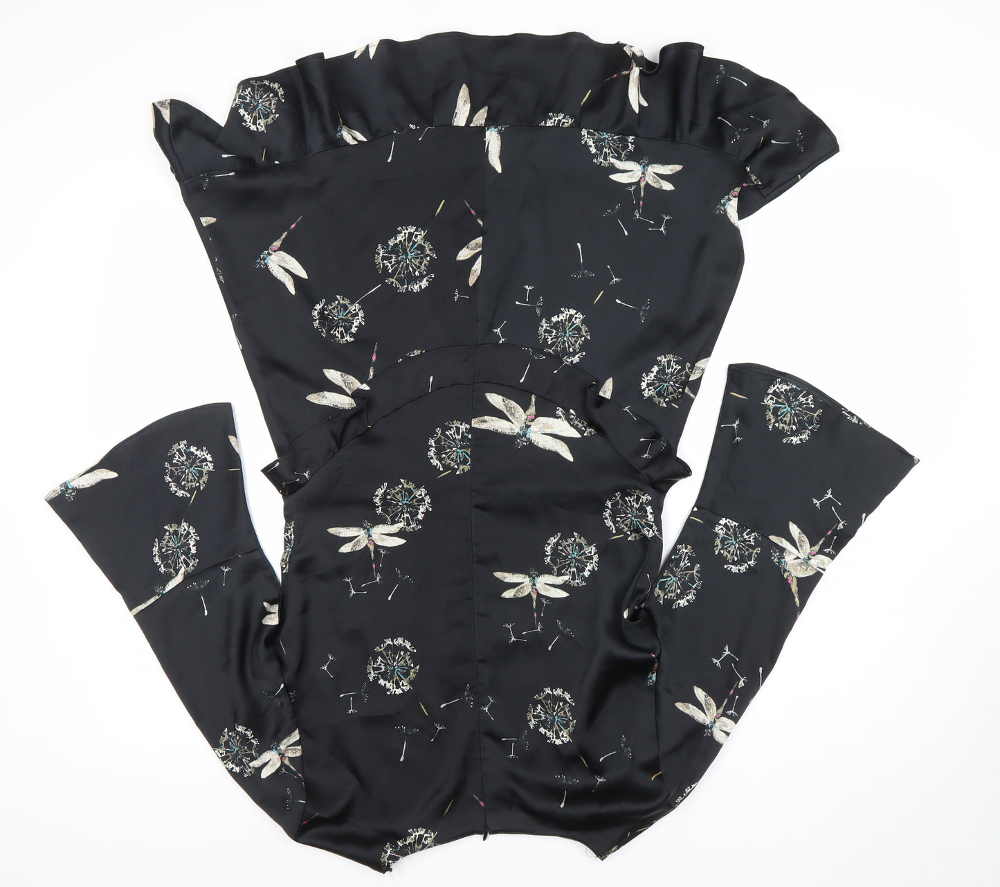 Zara Women Black Floral Ruffle Shift Dress Size 12