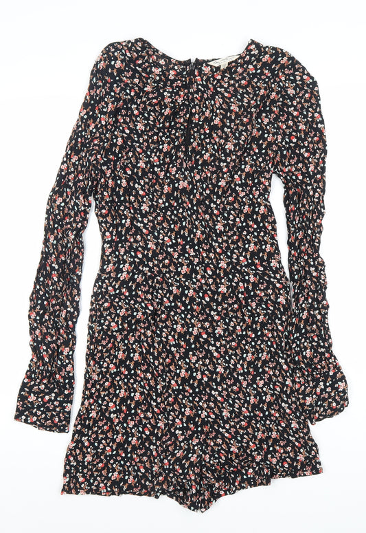 Miss Selfridge Women’s Black Floral Long Sleeve Playsuit UK 10 Viscose