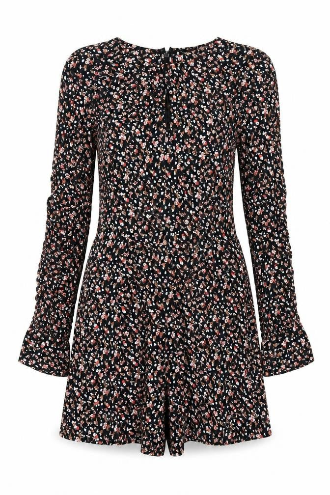 Miss Selfridge Women’s Black Floral Long Sleeve Playsuit UK 10 Viscose